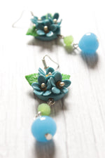 Load image into Gallery viewer, Vibrant Handcrafted Turquoise Flower Motif Polymer Clay Drop Earrings
