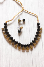 Load image into Gallery viewer, Gold-Toned Black Glass Beads Choker Necklace Set
