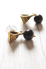 Load image into Gallery viewer, Gold-Toned Black Glass Beads Choker Necklace Set

