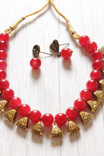 Load image into Gallery viewer, Gold-Toned Red Glass Beads Choker Necklace Set
