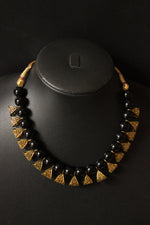 Load image into Gallery viewer, Gold-Toned Black Glass Beads Choker Necklace Set
