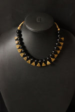 Load image into Gallery viewer, Gold-Toned Black Glass Beads Choker Necklace Set
