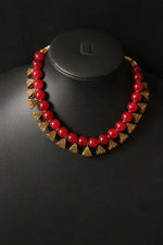 Load image into Gallery viewer, Gold-Toned Red Glass Beads Choker Necklace Set
