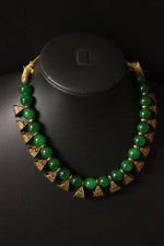 Load image into Gallery viewer, Gold-Toned Green Glass Beads Choker Necklace Set
