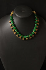 Load image into Gallery viewer, Gold-Toned Green Glass Beads Choker Necklace Set
