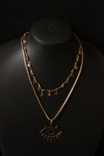Load image into Gallery viewer, 2 Layered Star Charms and Eye Motif Gold Plated Chain Necklace
