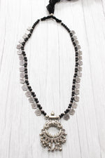 Load image into Gallery viewer, Braided Black Beads and Metal Charms Long Necklace Set
