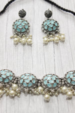 Load image into Gallery viewer, Turquoise Rhinestones Embedded Thread Closure Choker Necklace Set
