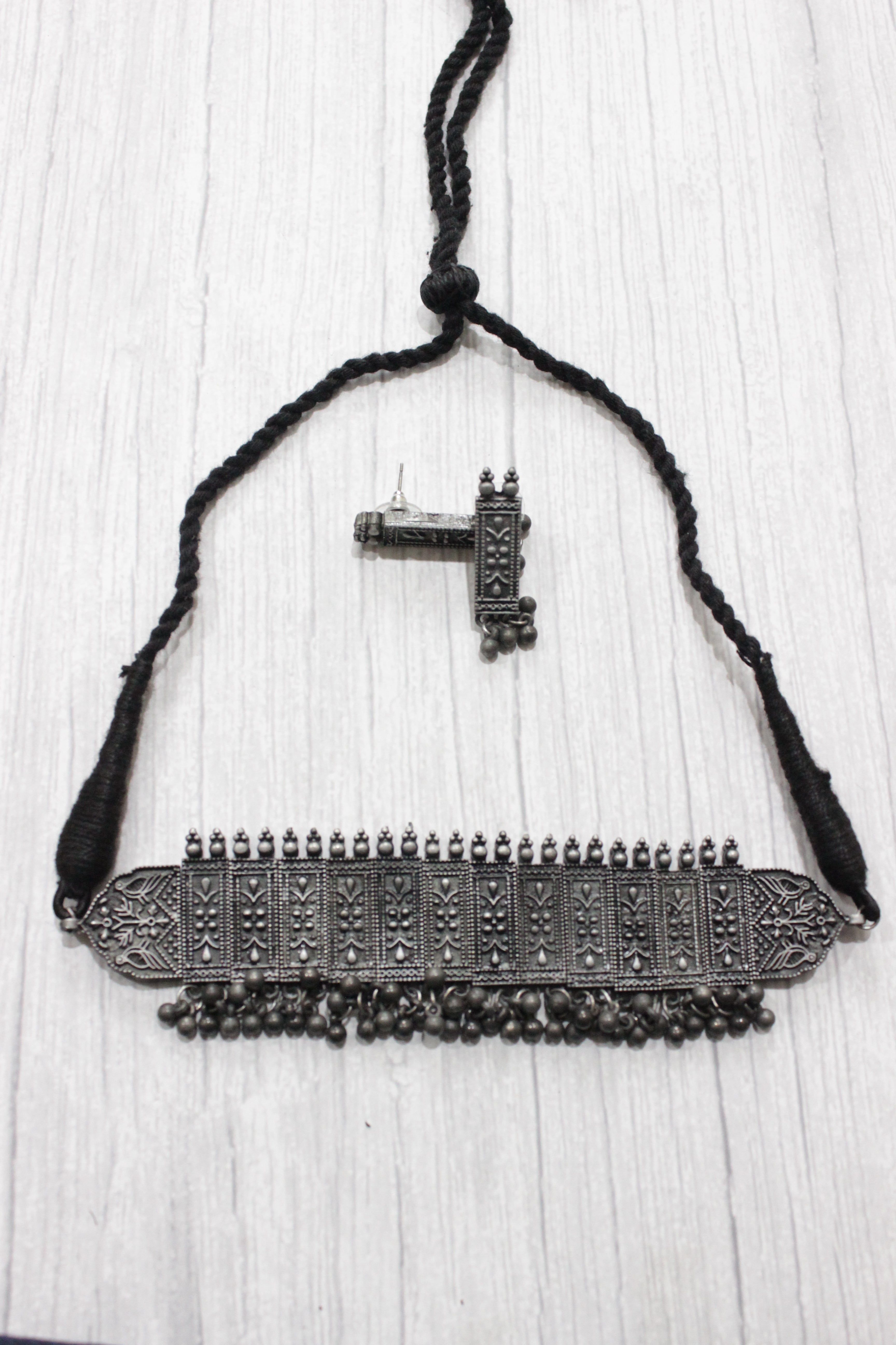 Black Oxidised Finish Intricately Detailed Choker Necklace Set