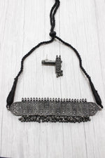 Load image into Gallery viewer, Black Oxidised Finish Intricately Detailed Choker Necklace Set
