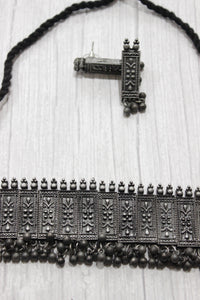 Black Oxidised Finish Intricately Detailed Choker Necklace Set