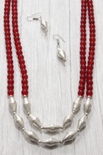 Load image into Gallery viewer, Red Glass Beads and Dholki Beads Long Necklace Set
