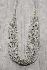 Load image into Gallery viewer, White &amp; Golden Braided Acrylic Beads Necklace
