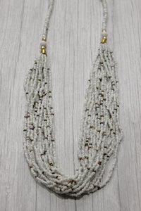 White & Golden Braided Acrylic Beads Necklace
