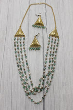 Load image into Gallery viewer, Multi-Layer Blue &amp; White Beads Braided Gold Finish Necklace Set
