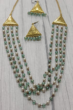 Load image into Gallery viewer, Multi-Layer Blue &amp; White Beads Braided Gold Finish Necklace Set
