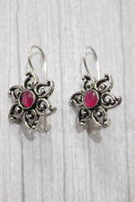 Load image into Gallery viewer, Oxidised Finish Fuchsia Glass Stones Embedded Metal Necklace Set
