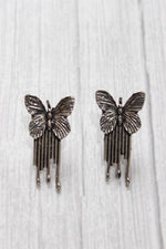 Load image into Gallery viewer, Butterfly Motif Silver Finish Elegant Long Necklace Set
