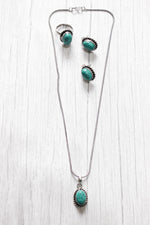 Load image into Gallery viewer, Set of 2 - Turquoise Natural Stone Embedded Necklace Set in Silver Finish with Ring
