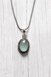 Set of 2 - Sea Blue Transparent Natural Stone Embedded Necklace Set in Silver Finish with Ring