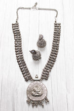 Load image into Gallery viewer, Elaborately Detailed Ganesha Pendant Long Necklace Set with Jhumka Earrings
