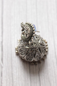 Elaborately Detailed Ganesha Pendant Long Necklace Set with Jhumka Earrings