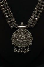 Load image into Gallery viewer, Elaborately Detailed Ganesha Pendant Long Necklace Set with Jhumka Earrings
