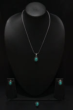 Load image into Gallery viewer, Set of 2 - Turquoise Natural Stone Embedded Necklace Set in Silver Finish with Ring
