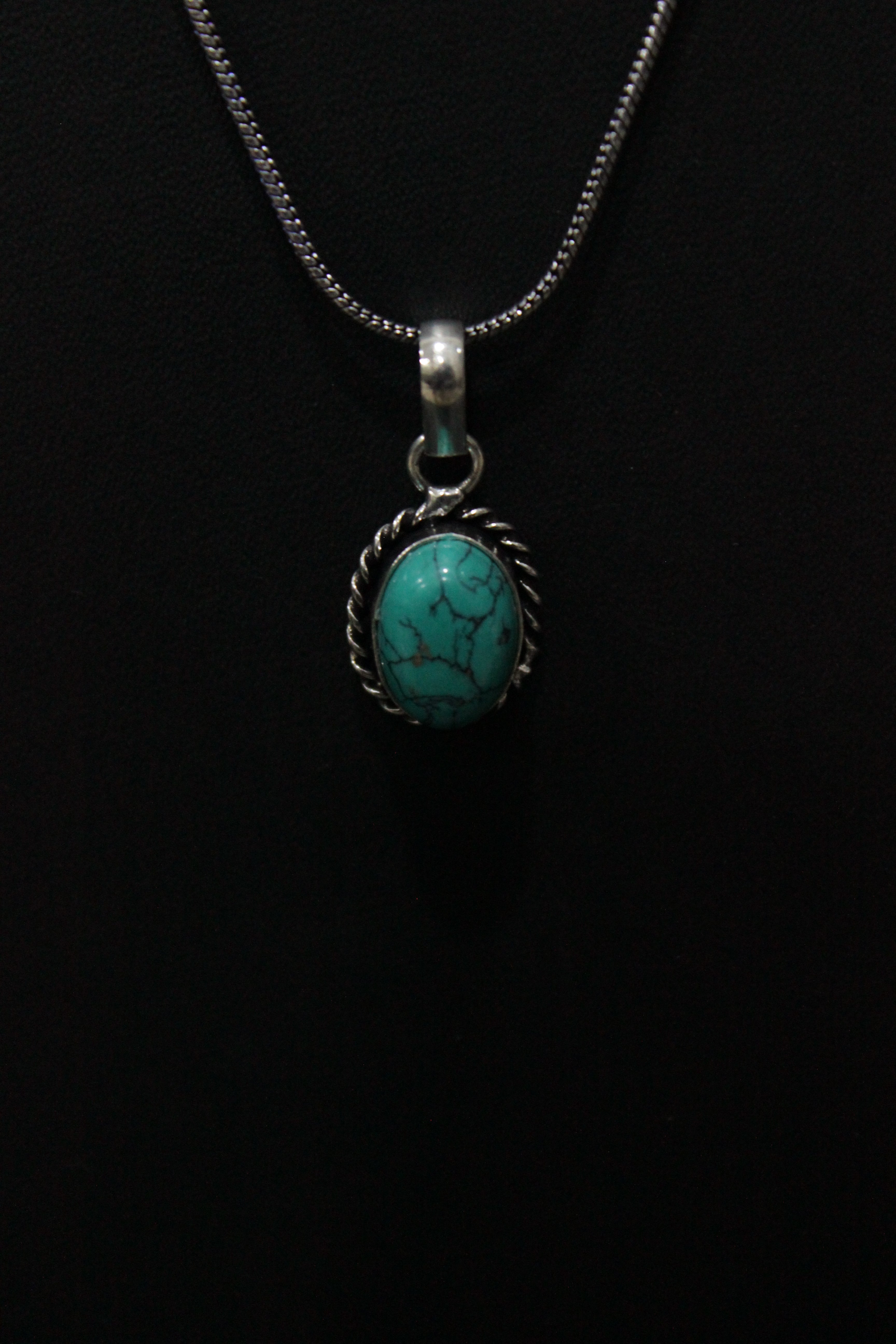 Set of 2 - Turquoise Natural Stone Embedded Necklace Set in Silver Finish with Ring
