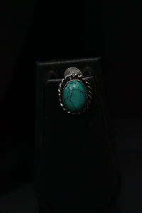 Set of 2 - Turquoise Natural Stone Embedded Necklace Set in Silver Finish with Ring