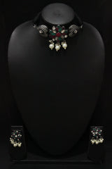 Flower & Heart Motifs Rhinestones Embedded Choker Necklace Set
