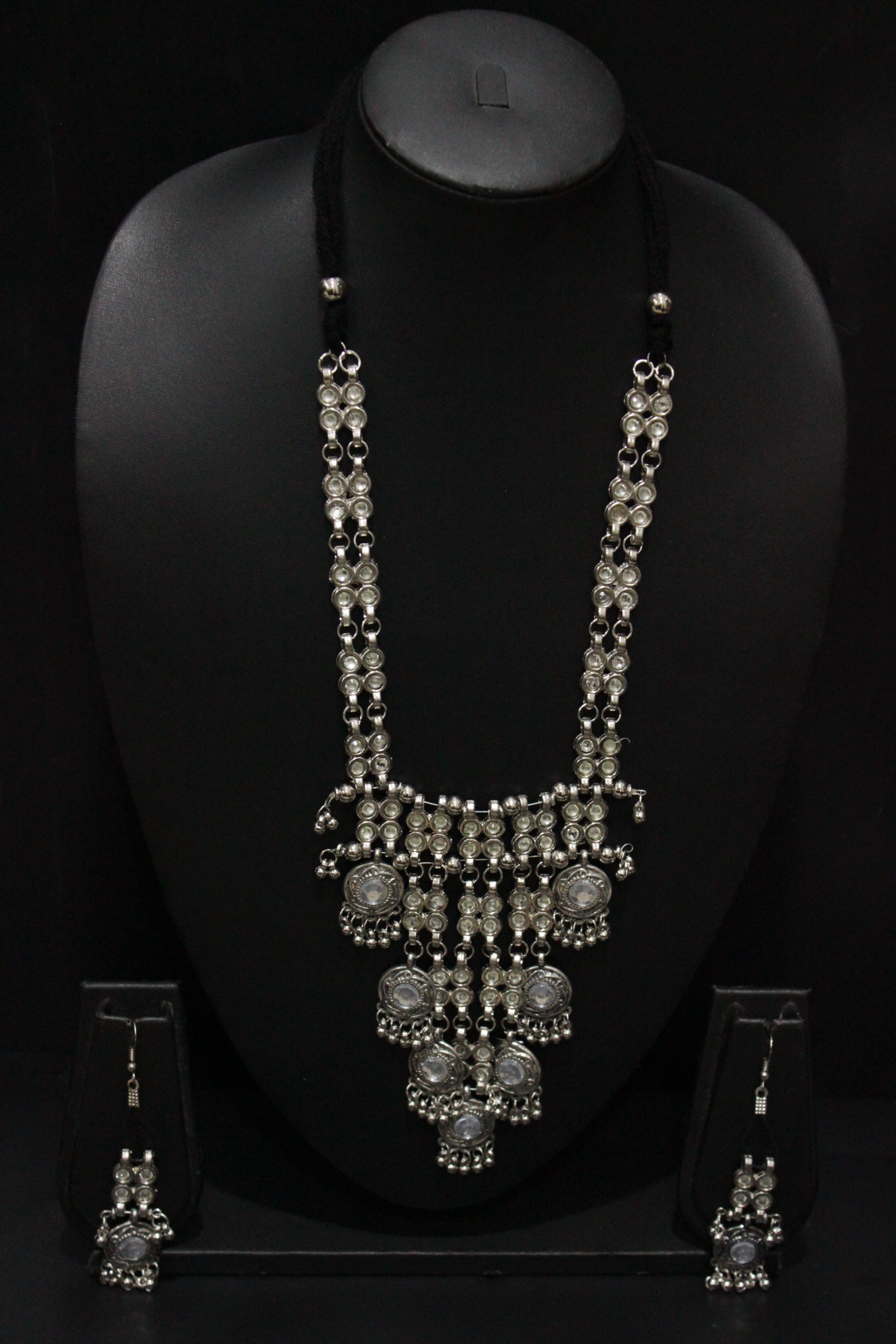 Mirror Work Elaborately Detailed Necklace Set with Adjustable Thread Closure