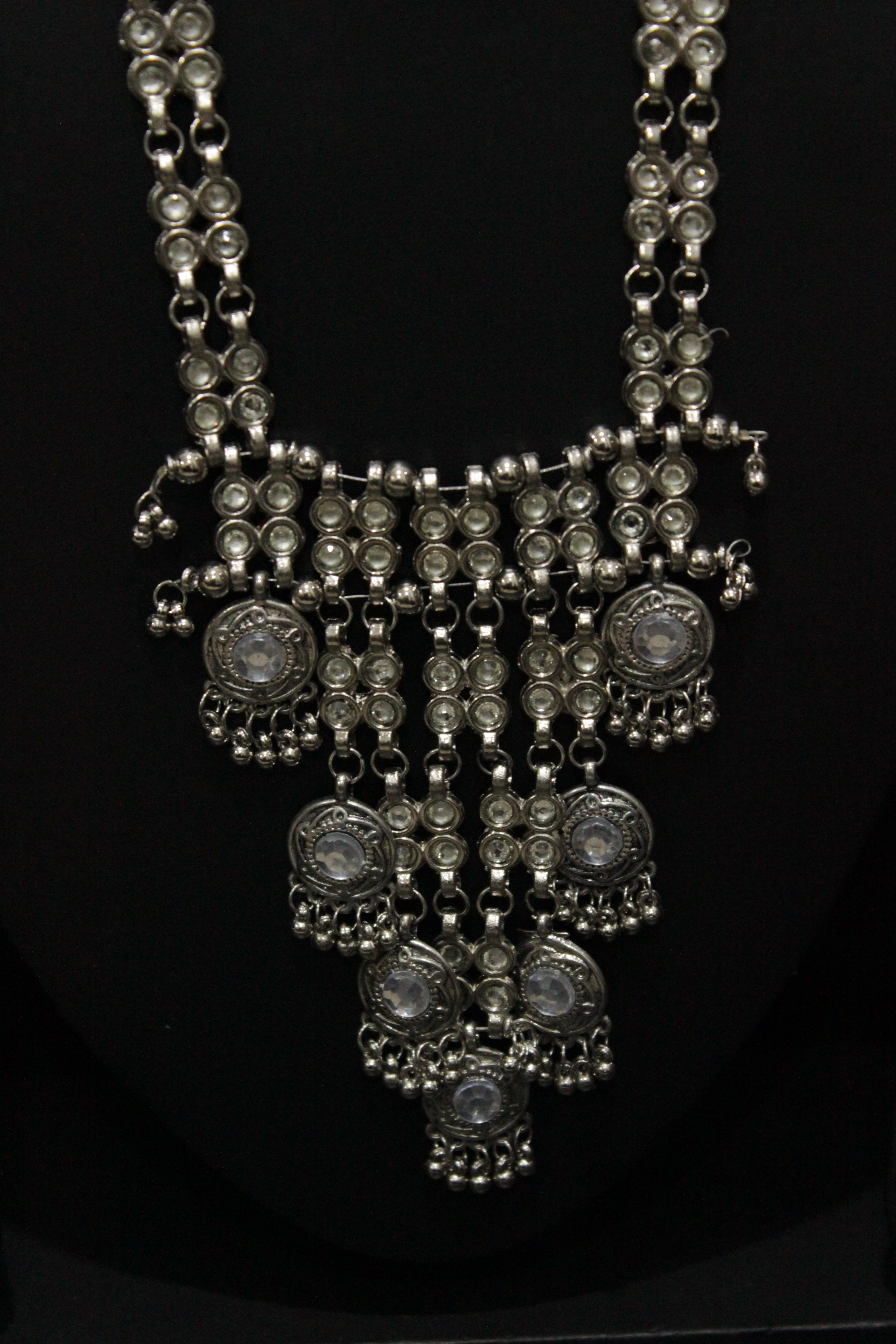 Mirror Work Elaborately Detailed Necklace Set with Adjustable Thread Closure