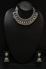 Oxidised Finish Choker Necklace Set Accentuated with Jhumkas