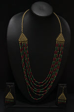 Load image into Gallery viewer, Multi-Layer Green &amp; Cherry Red Gold Finish Necklace Set
