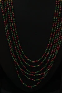 Multi-Layer Green & Cherry Red Gold Finish Necklace Set