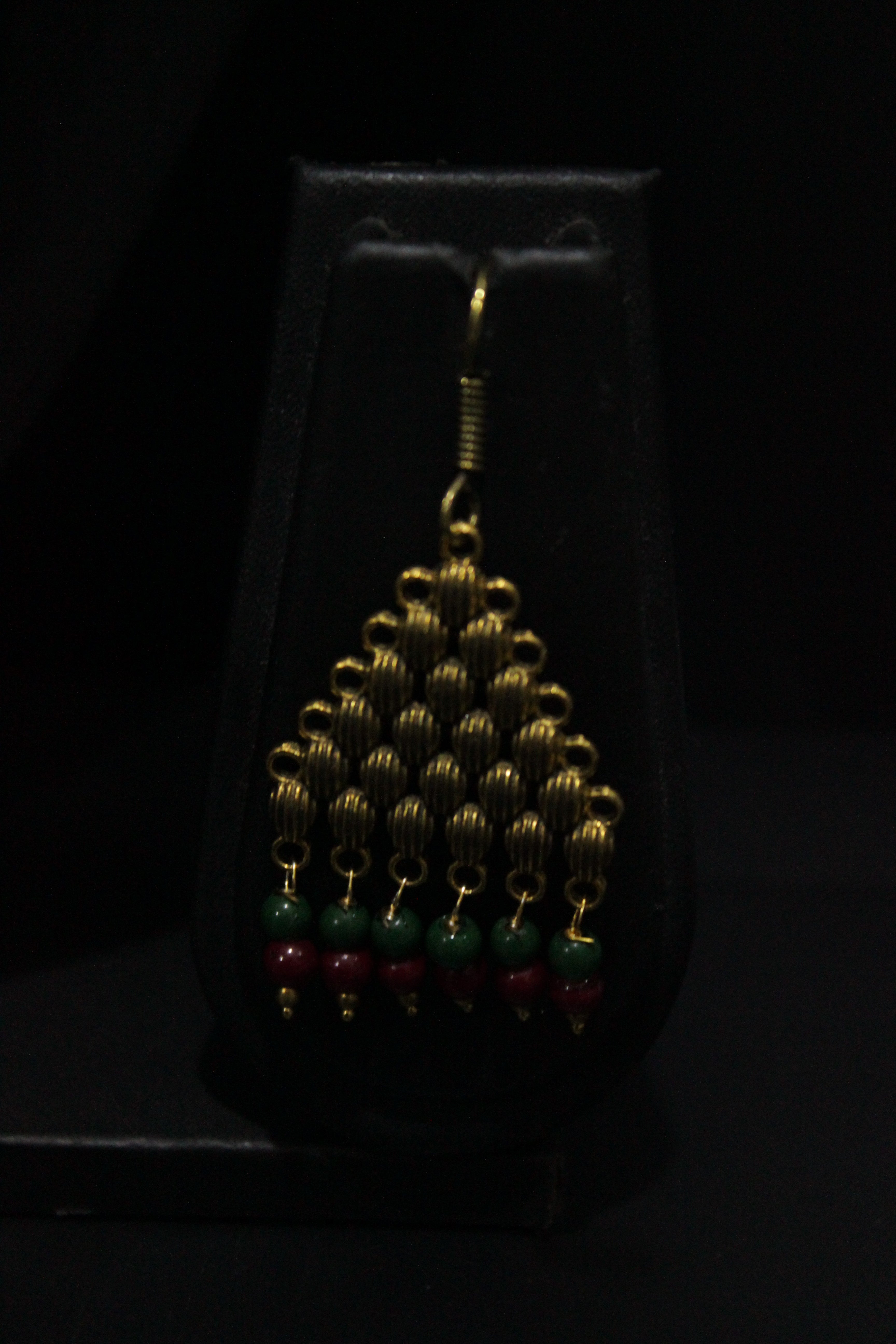 Multi-Layer Green & Cherry Red Gold Finish Necklace Set
