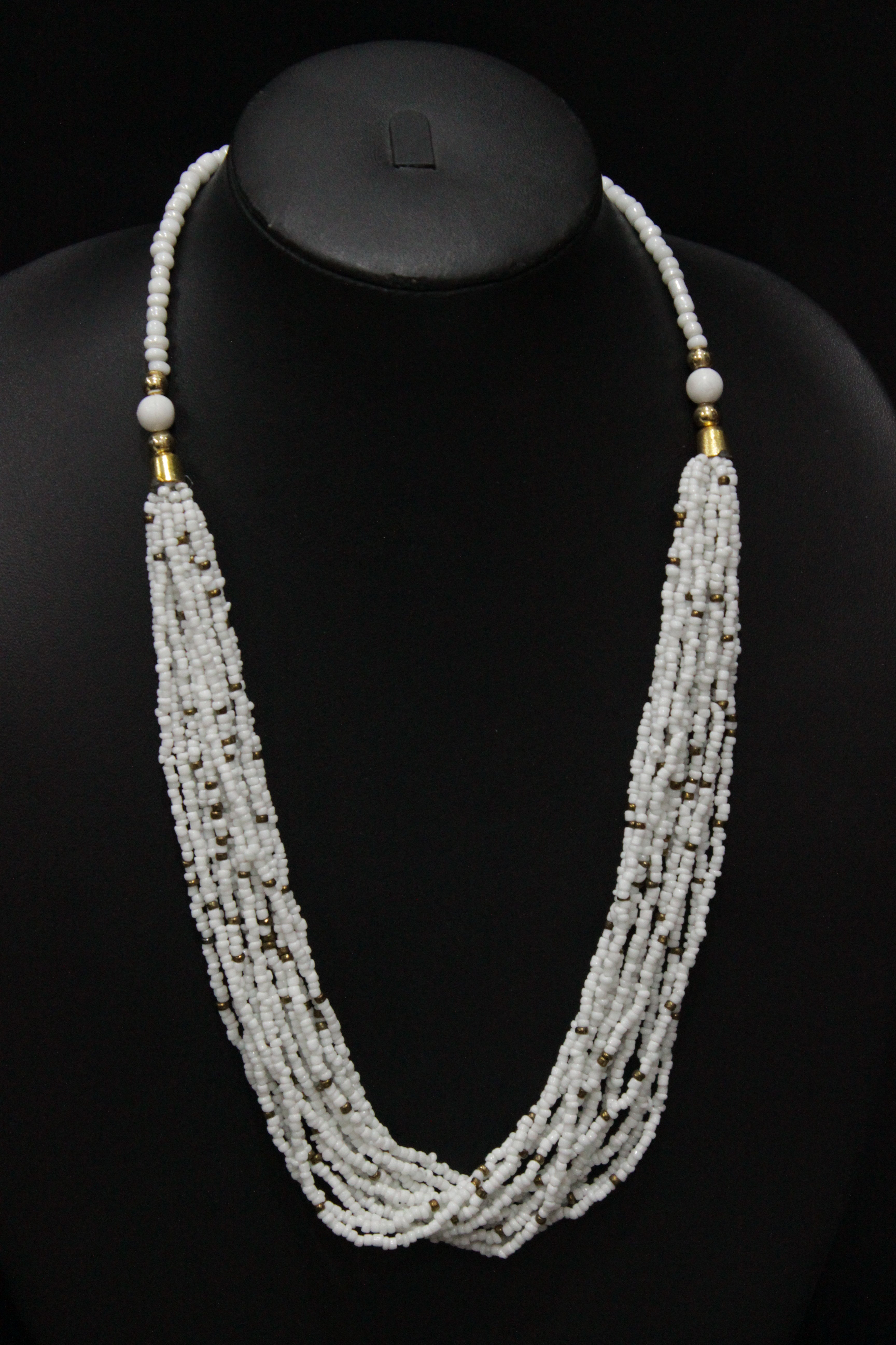 White & Golden Braided Acrylic Beads Necklace