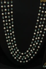 Multi-Layer Blue & White Beads Braided Gold Finish Necklace Set