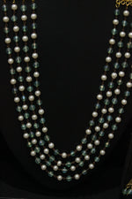 Load image into Gallery viewer, Multi-Layer Blue &amp; White Beads Braided Gold Finish Necklace Set
