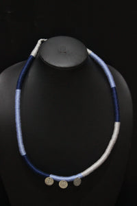 Elegant Minimalist Handcrafted Shades of Blue Choker with Stamped Coins