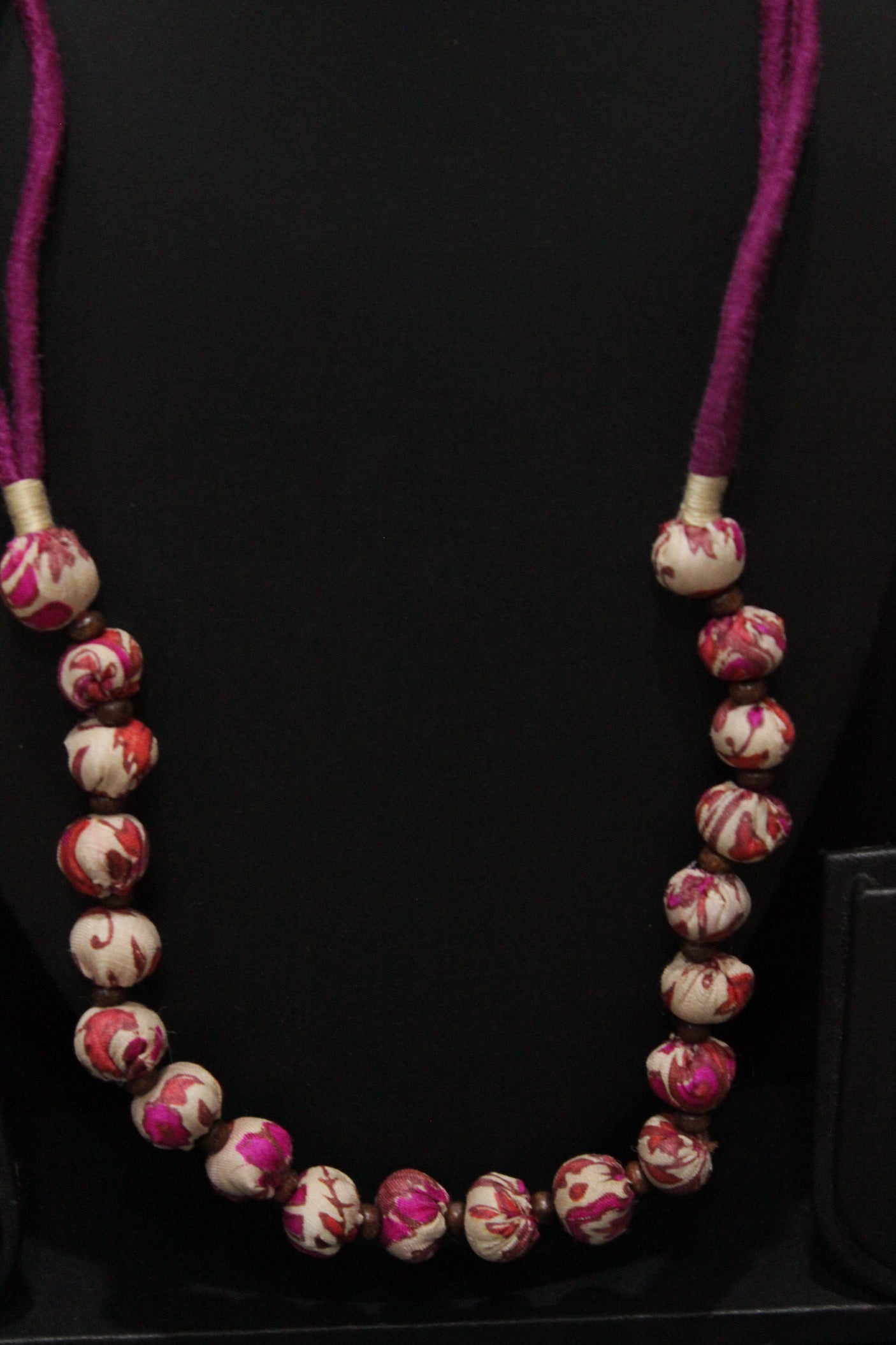 Lavender Block Printed Fabric Beads Handcrafted Necklace
