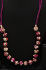 Lavender Block Printed Fabric Beads Handcrafted Necklace