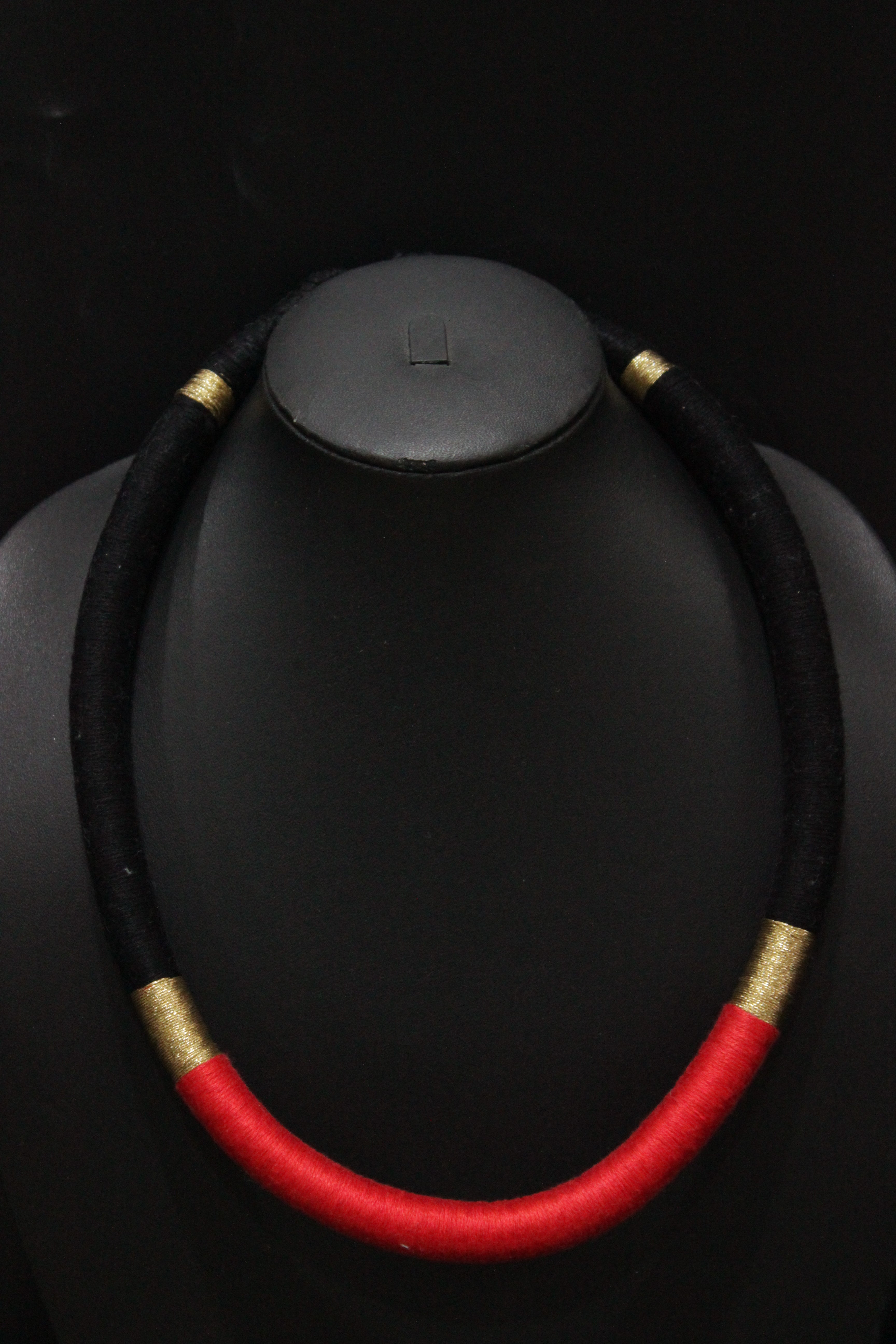 Red and Black Minimalist Choker Handcrafted with Fabric Threads