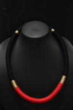 Load image into Gallery viewer, Red and Black Minimalist Choker Handcrafted with Fabric Threads
