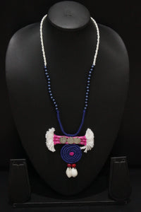 Elegant Handcrafted Fabric & Rope Necklace Embellished with Glass Beads and Shells