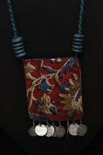 Load image into Gallery viewer, Kantha Work Kalamkari Fabric Handcrafted Necklace Embellished with Stamped Coins
