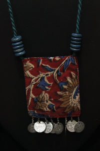 Kantha Work Kalamkari Fabric Handcrafted Necklace Embellished with Stamped Coins