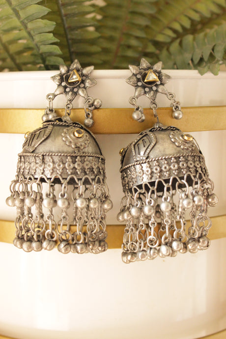 Oxidised Finish Statement Long Jhumka Earrings
