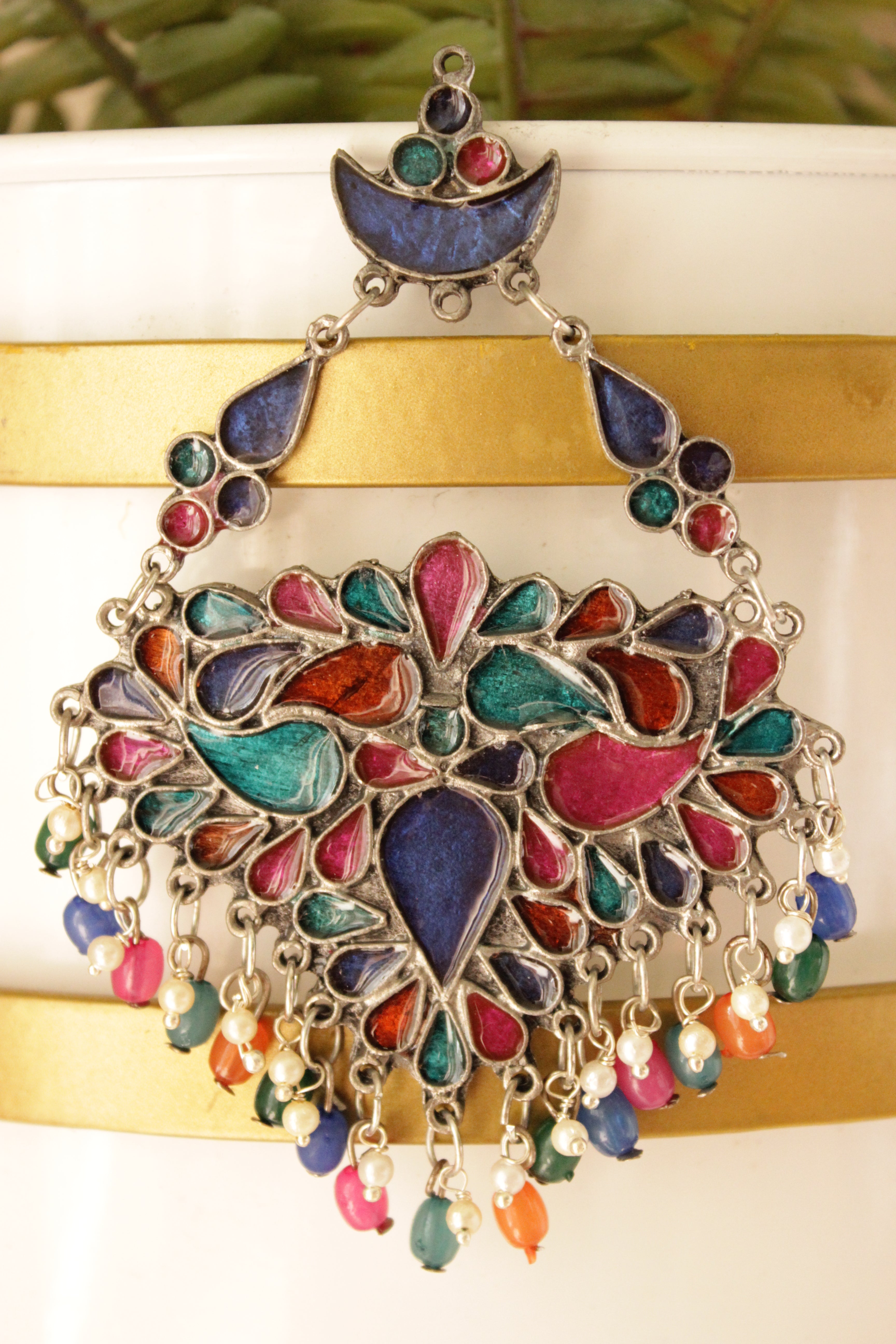 Multi-Color Glass Stones Embedded Afghani Earrings